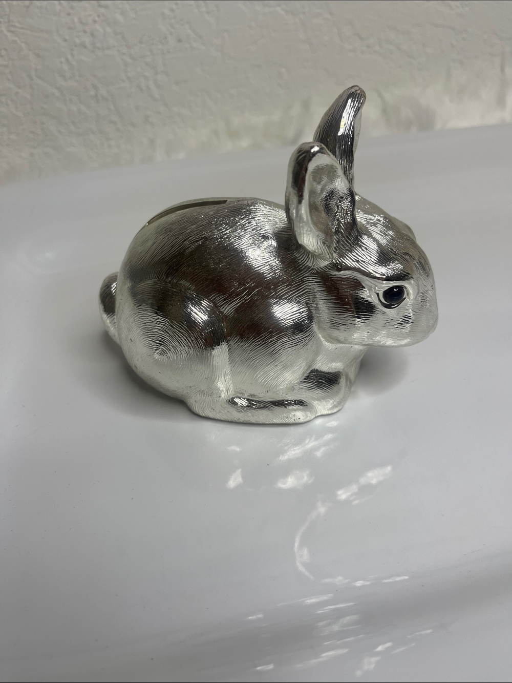 Reed & Barton Shiny Silver Bunny Coin Bank